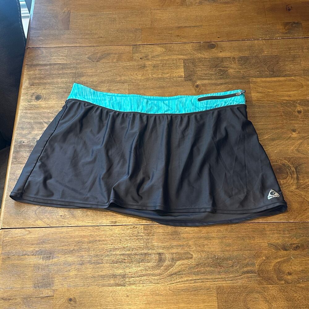 Gerry Tennis Skirt Skort Grey Blue Zipper Pocket - L Sporty Pickleball Wear